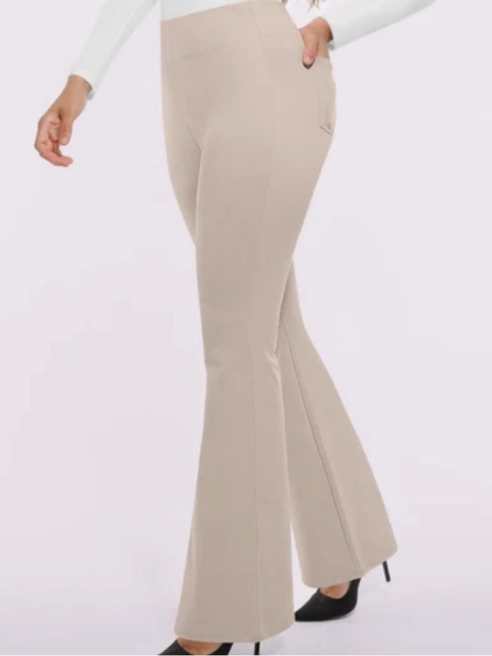 Shapellx AirSlim Back Pocket Flare Work Pant In Biege Size Small.